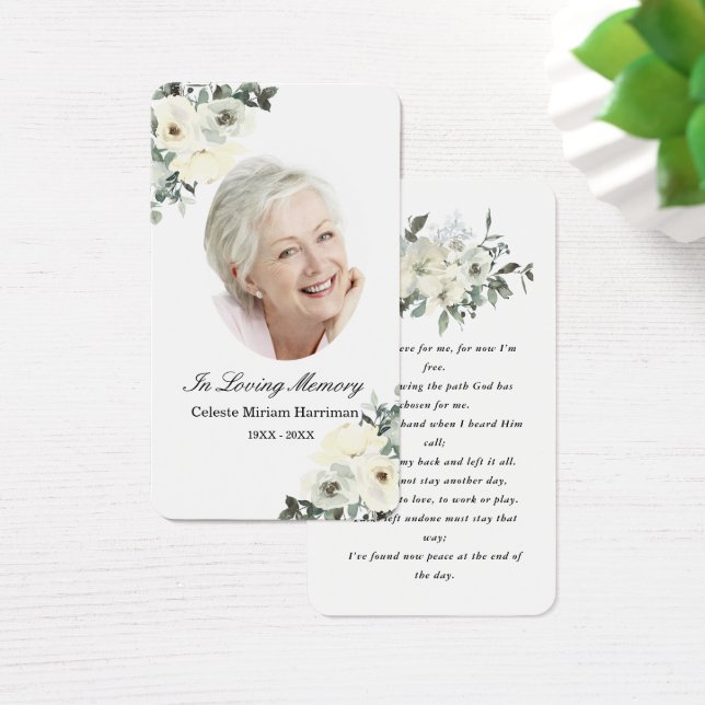 Carte de prière de photo florale blanche rustique (Bureau)