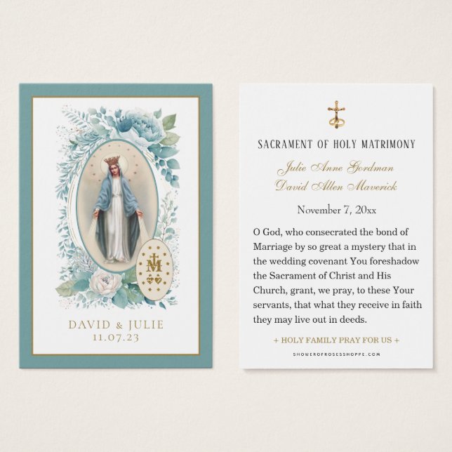 Carte de prière des Mariages catholiques bleus (Devant & derrière)