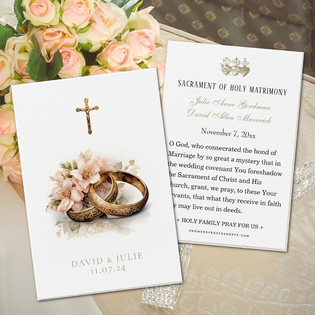 Carte de prière des Mariages floraux catholiques (Easy to personalize Catholic wedding prayer cards! )