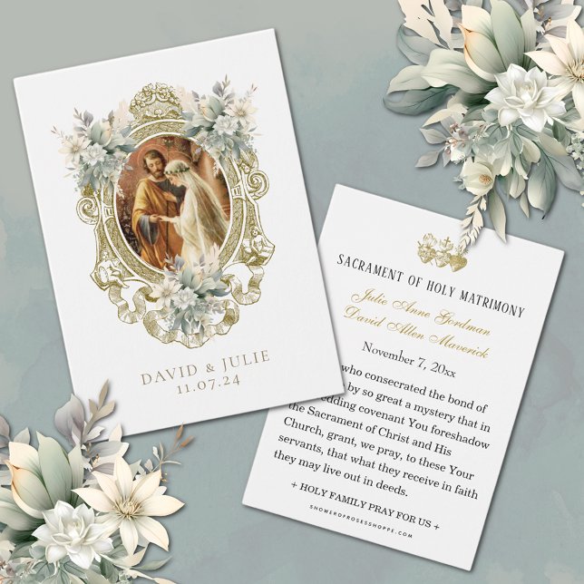 Carte de prière des Mariages floraux catholiques (Traditional Catholic Floral Wedding Prayer Cards)