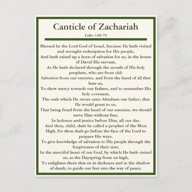 Carte de prière du Cantique de Zacharie et du Magn (Devant)