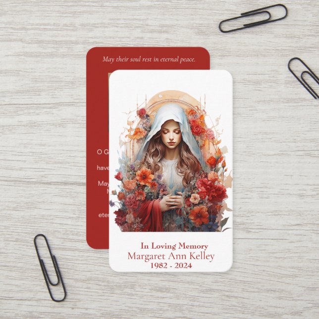Carte de prière Floral Catholique Sainte Marie (Devant/Arrière en situation)