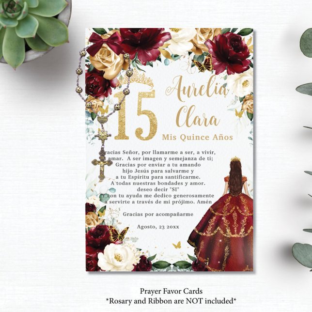 Carte de prière Floral Quinceañera d'ivoire d'or d (Créateur téléchargé)