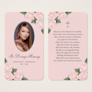 Carte de prière Florale couleur argent rose