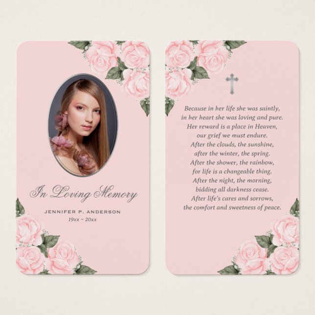 Carte de prière Florale couleur argent rose (Devant & derrière)