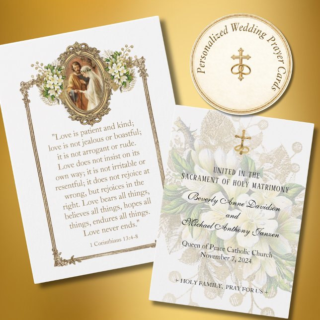 Carte de prière florale élégante pour mariage cath (Créateur téléchargé)