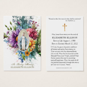 Carte de prière Florale Vierge Marie Florale