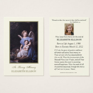 Carte de prière funéraire Angel Guardian catholiqu