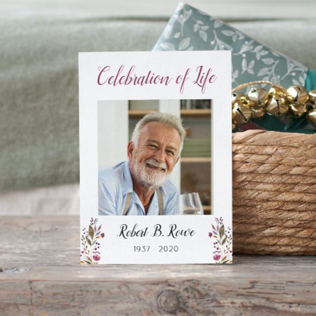 Carte de prière funéraire avec photo Fleurs bordea (Créateur téléchargé)