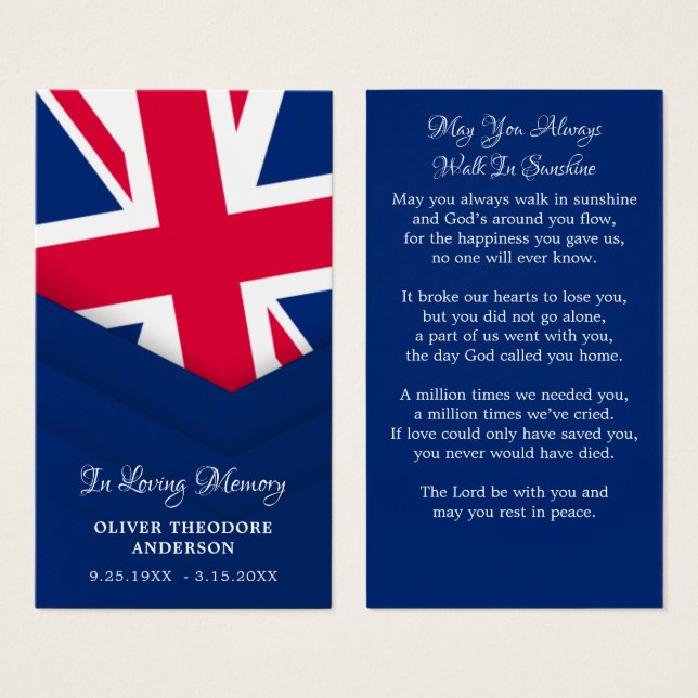 Carte de prière funéraire commémorative britanniqu (Devant & derrière)