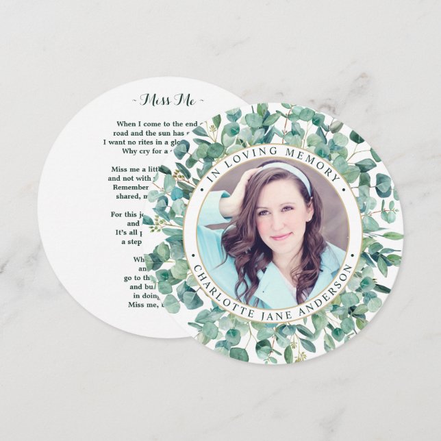 Carte de prière funéraire commémorative Eucalyptus (Devant / Derrière)