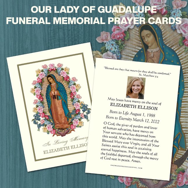 Carte de prière funéraire de la Vierge catholique  (OUR LADY OF GUADALUPE FUNERAL MEMORIAL PRAYER CARDS)