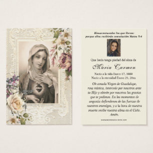 Carte de prière funéraire de la Vierge espagnole