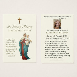 Carte de prière funéraire de la Vierge Marie et Jé