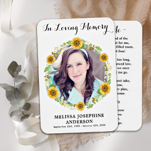 Carte de prière funéraire du Mémorial de tournesol