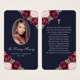Carte de prière funéraire en argent Blue Red Roses