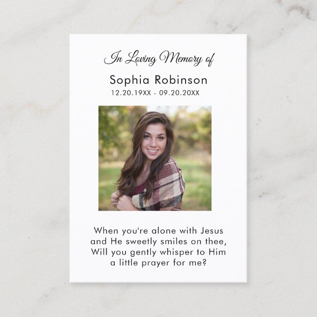 Carte de prière funéraire en mémoire d'amour (Devant)