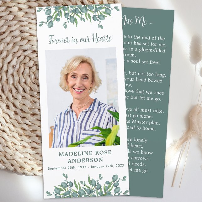 Carte de prière funéraire Eucalyptus Memorial Poem (Créateur téléchargé)