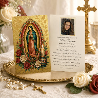 Carte de prière funéraire florale de Guadalupe