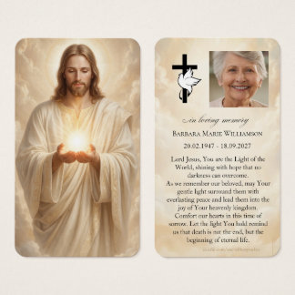 Carte de prière funéraire Jésus Lumière du Monde
