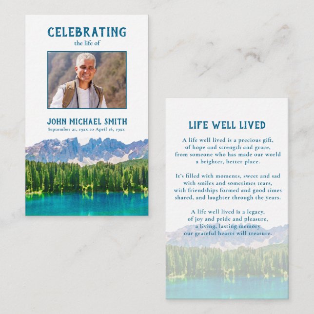 Carte de prière funéraire Memorial Mountain Lake (Devant / Derrière)