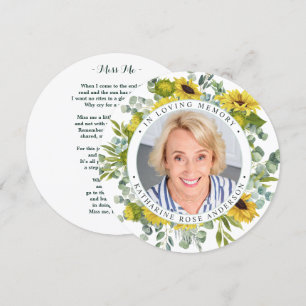 Carte de prière funéraire mémorial tournesol Eucal