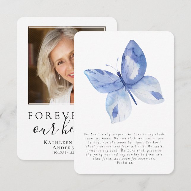 Carte de prière funéraire photo papillon (Devant / Derrière)