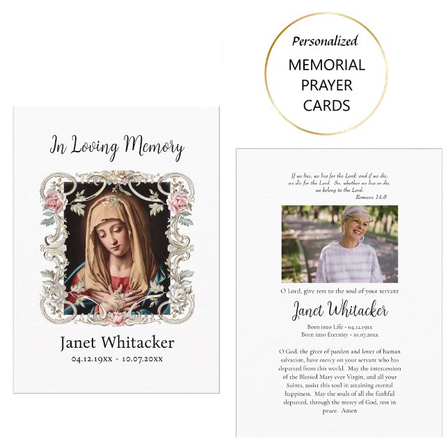 Carte de prière funéraire Rose à cadre décoratif e (Créateur téléchargé)