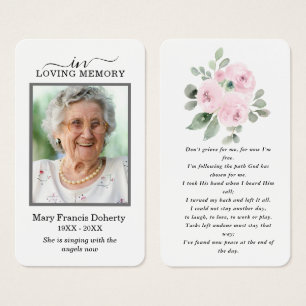 Carte de prière funéraire rose florale Sympathy