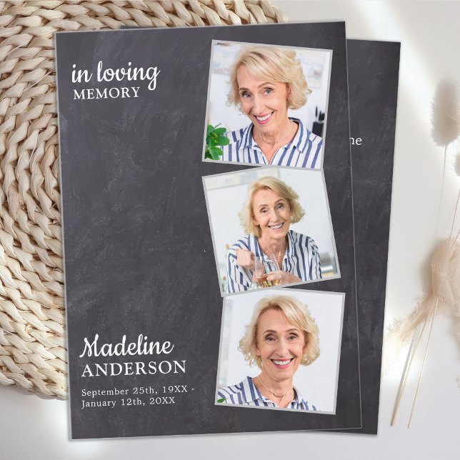 Carte de prière funéraire Rustique 3 Photo Ardoise (Créateur téléchargé)