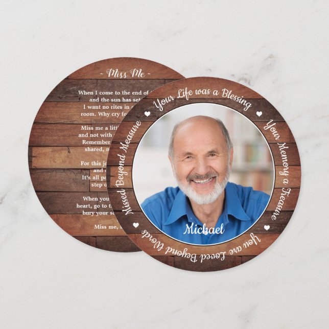 Carte de prière funéraire Rustique Country Memoria (Devant / Derrière)