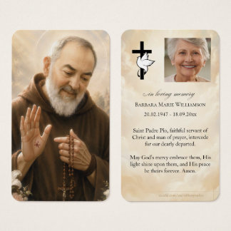 Carte de prière funéraire Saint Padre Pio
