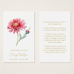 Carte de prière funéraire simple chrysanthème