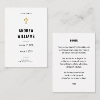 Carte de prière funéraire simple noir et blanc