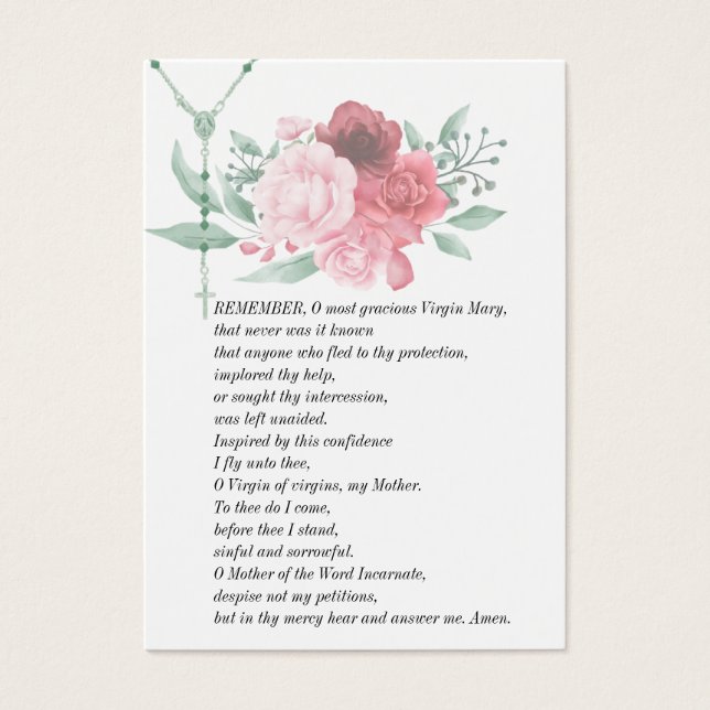 Carte de prière funéraire Vierge Marie Mémoire (Devant)