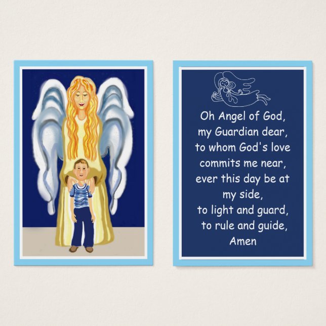 Carte de prière Guardian Angel du garçon (Devant & derrière)