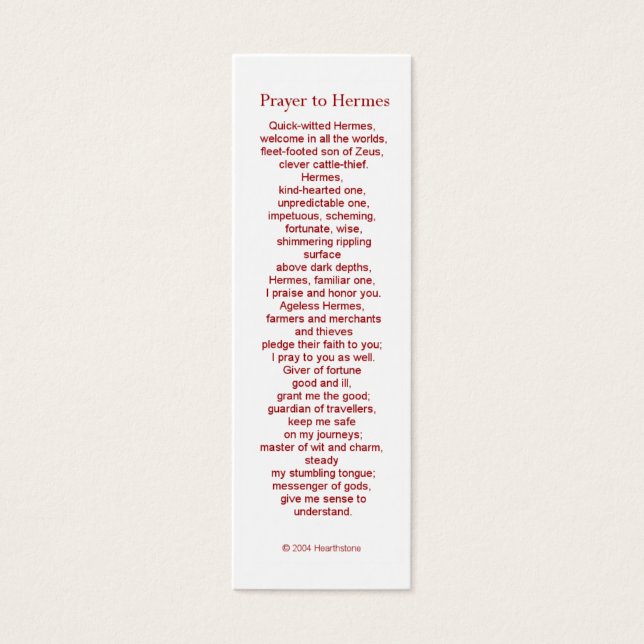 Carte de prière Hermes (Devant)