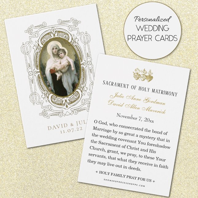 Carte de prière Mariage catholique avec Vierge Jés (Personalized Catholic Wedding Prayer Cards)
