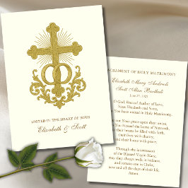 Carte de prière Mariage catholique Croix d'or