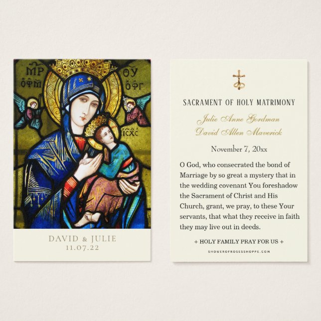 Carte de prière Mariage catholique en verre tendu (Devant & derrière)