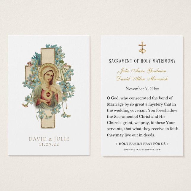 Carte de prière Mariage catholique Immaculée Mary (Devant & derrière)