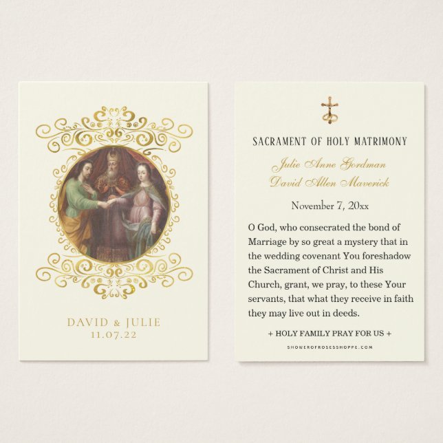 Carte de prière Mariage catholique Joseph et Mary (Devant & derrière)