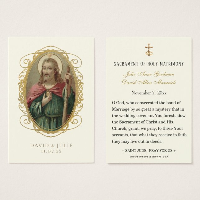 Carte de prière Mariage catholique St. Jude (Devant & derrière)