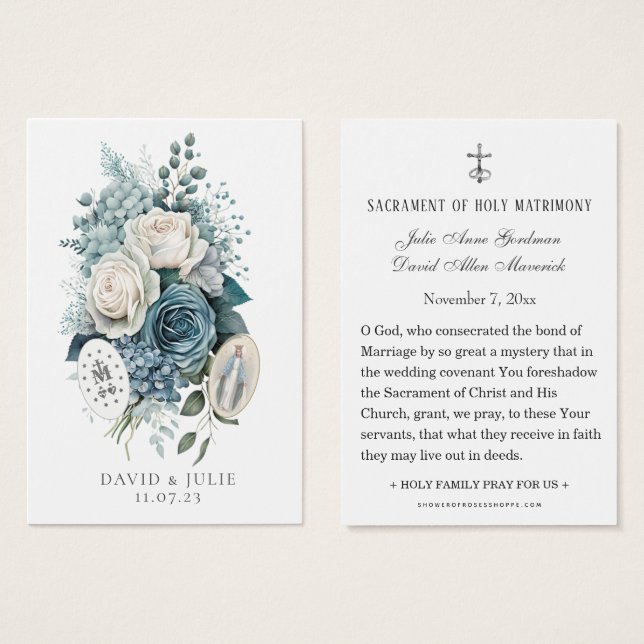 Carte de prière Mariage catholique Vierge Marie (Devant & derrière)