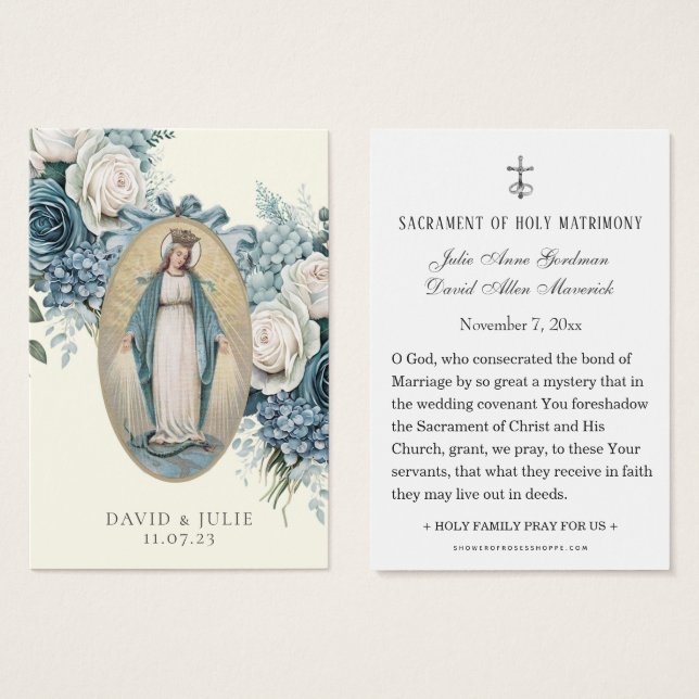 Carte de prière Mariage catholique Vierge Marie (Devant & derrière)