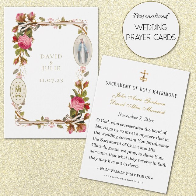 Carte de prière Mariage catholique Vierge Marie (Personalized Traditional Catholic Wedding Prayer Cards)