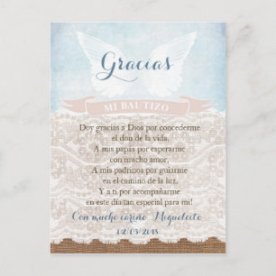 Carte de prière Merci en espagnol, baptême garçon