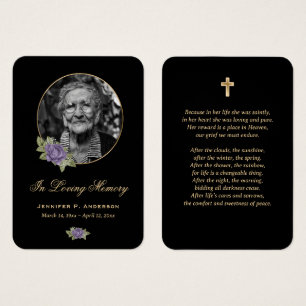 Carte de prière noire violet or Floral