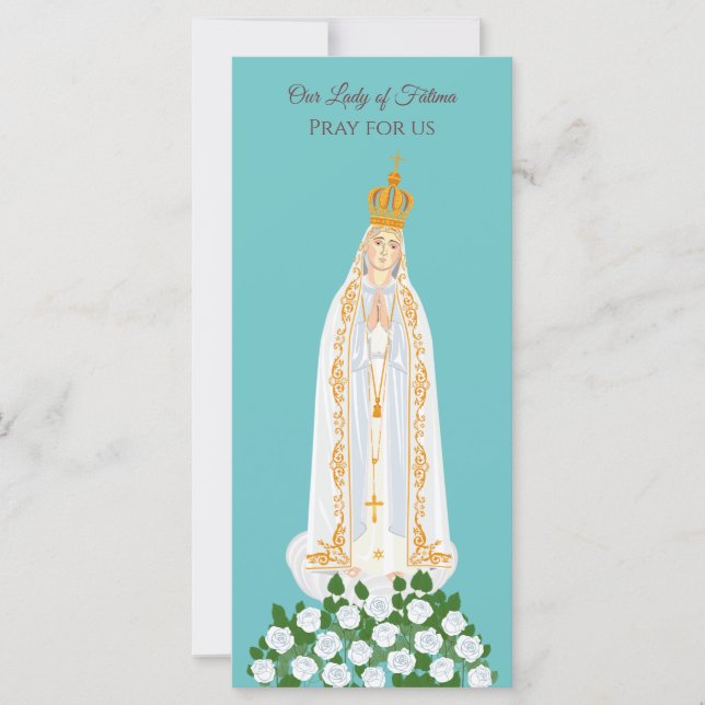 Carte de prière Notre-Dame de Fatima et roses blan (Devant)