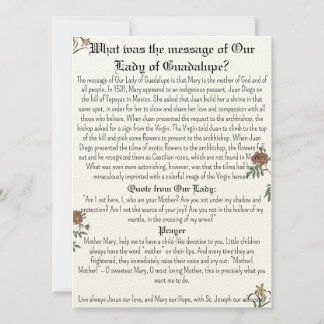Carte de prière Notre-Dame de Guadalupe